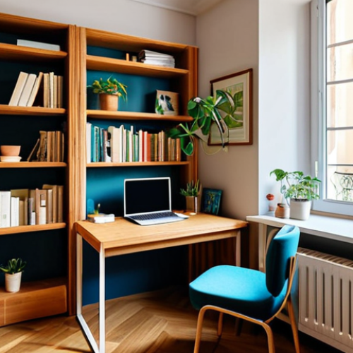 Home 13 Personalized Study Space**
Prompt: A cozy and organized study corner in an Italian apartment, filled with natural light, plants, and personal touches. Bookshelves are neatly arranged, and a comfortable chair sits beside a wooden desk. Soft lighting creates a warm atmosphere. Safe for work, appropriate content, fully clothed, professional home office, perfect anatomy, natural proportions, high quality.
**