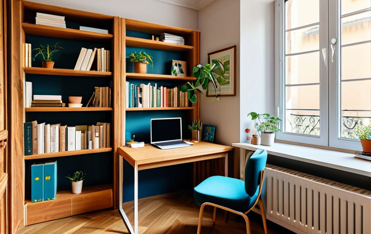Personalized Study Space**
Prompt: A cozy and organized study corner in an Italian apartment, filled with natural light, plants, and personal touches. Bookshelves are neatly arranged, and a comfortable chair sits beside a wooden desk. Soft lighting creates a warm atmosphere. Safe for work, appropriate content, fully clothed, professional home office, perfect anatomy, natural proportions, high quality.
**